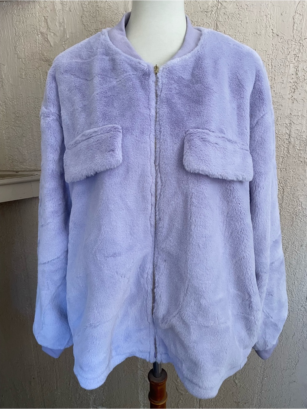 BiBi Plus Lavender Plush Faux-Fur Zip-Up Jacket